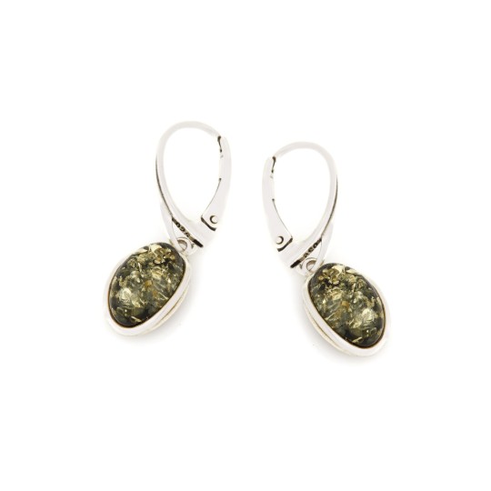 Boucles D Oreilles Dormeuses En Argent Et Ambre Verte