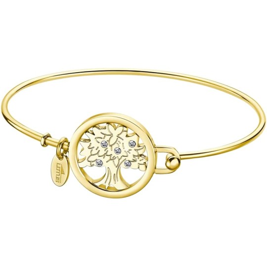 Bracelet Rigide Lotus Style femme arbre de vie en acier doré avec