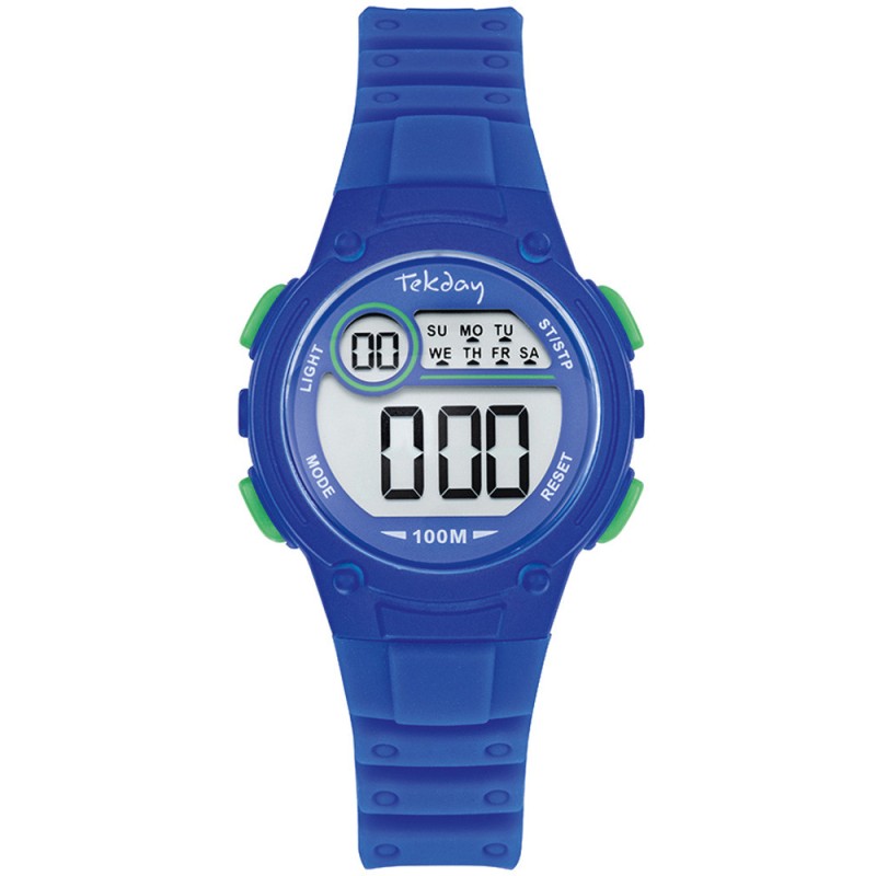 Montre Tekday Enfant Digital Silicone Bleu Boutons Vert