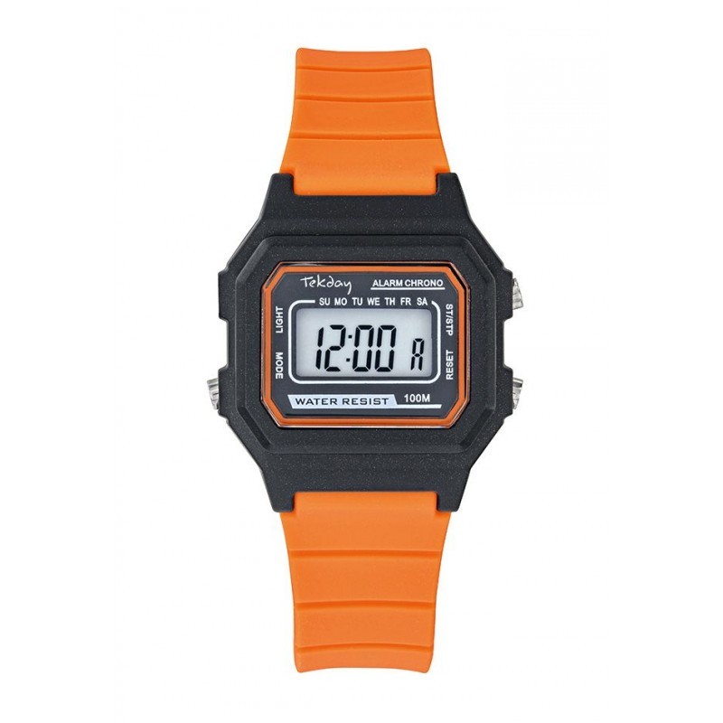 Montre Tekday Enfant Digital Silicone Orange Boitier Noir