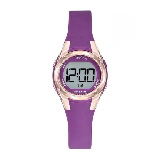 Montre Tekday Enfant Digital Silicone Violet Boitier Dor Rose