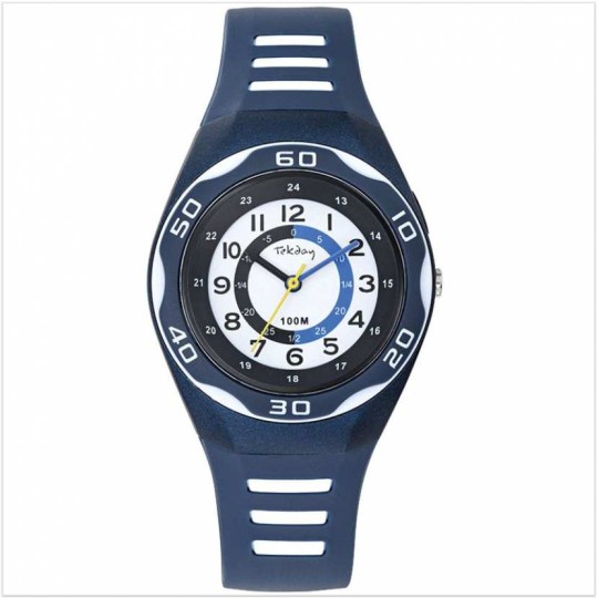 Montre Tekday Enfant Silicone Bleu Cadran Simplifi Pour La Lecture