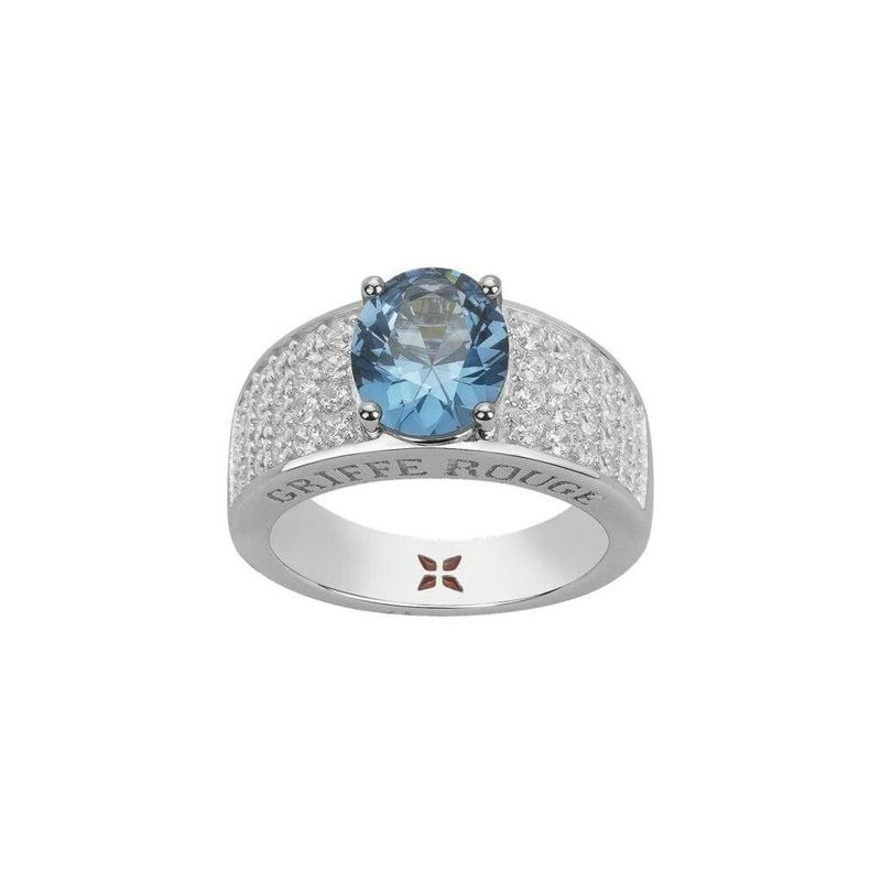 Bague en argent avec large corps pavé et pierre synthétique bleue ovale sertie sur quatre griffes, g