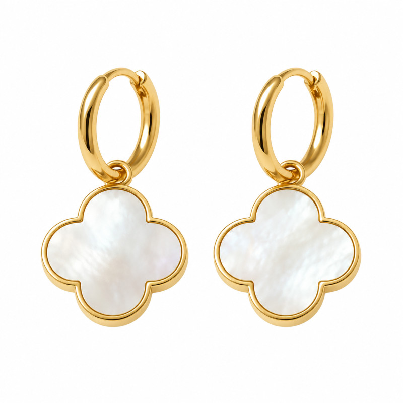 Boucles d'oreilles pendantes Amporelle Trèfle Acier doré