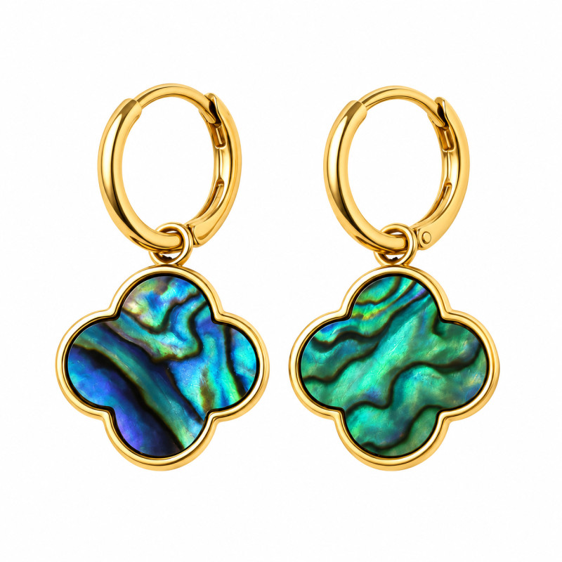 Boucles d'oreilles pendantes Amporelle Trèfle Acier doré