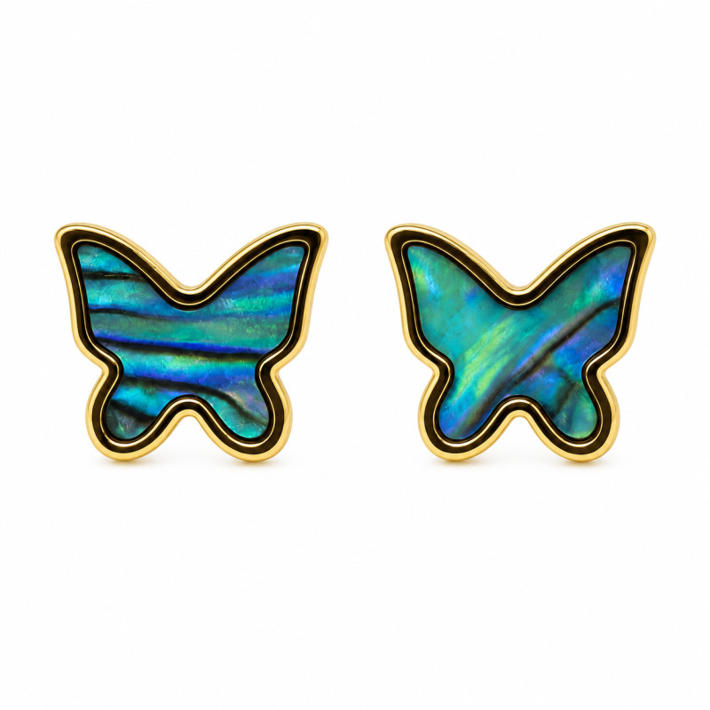 Boucles d'oreilles clous Amporelle Papillon Acier doré