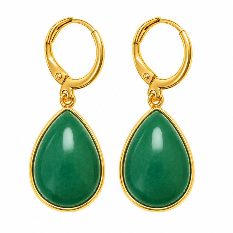 Boucles d'oreilles tombantes Amporelle Goutte pierre Acier doré