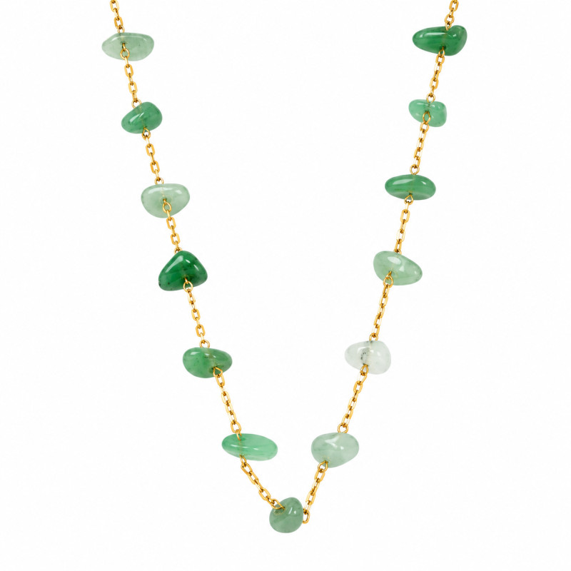 Collier Amporelle pierres vertes Acier doré