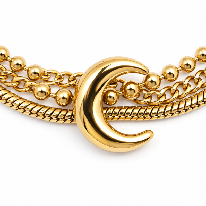 Bracelet Amporelle multi-rangs Lune Acier doré