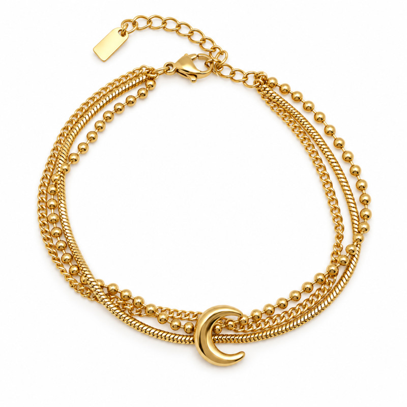 Bracelet Amporelle multi-rangs Lune Acier doré