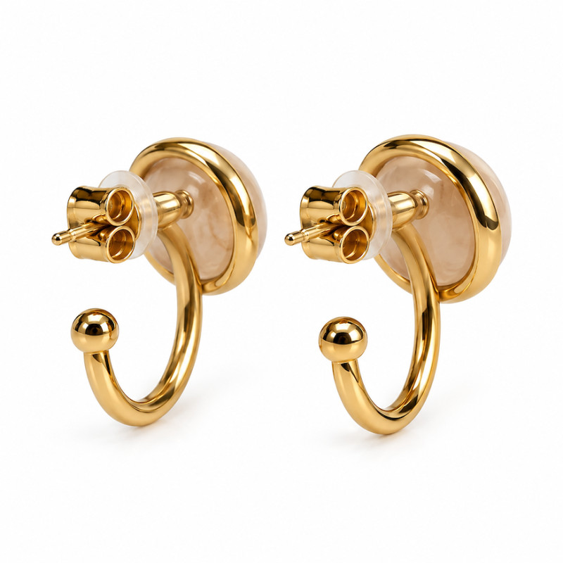 Boucles d'oreilles Amporelle clous demi créoles acier doré
