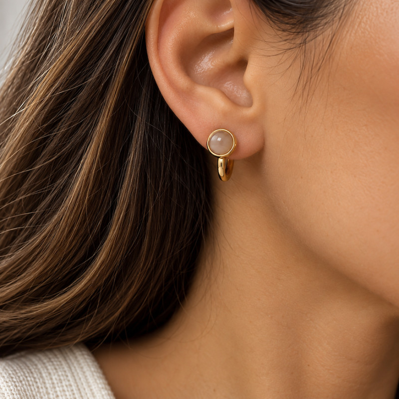 Boucles d'oreilles Amporelle clous demi créoles acier doré