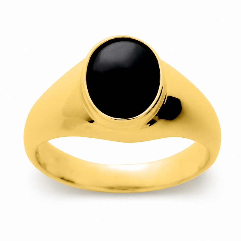 CARADOR Bague chevalière homme onyx ovale tout plaqué or