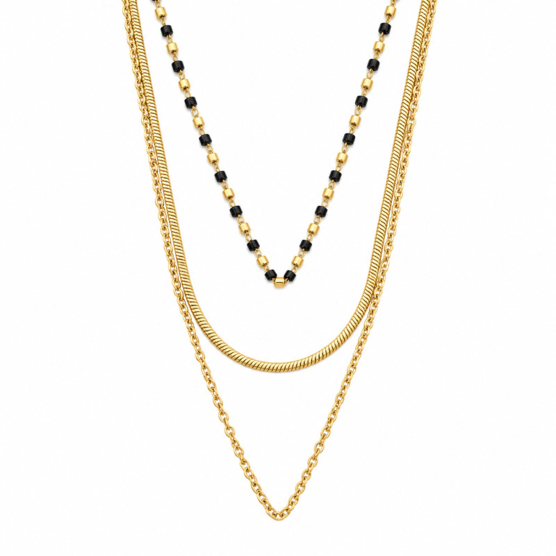 Collier Amporelle Triples chaînes Acier doré