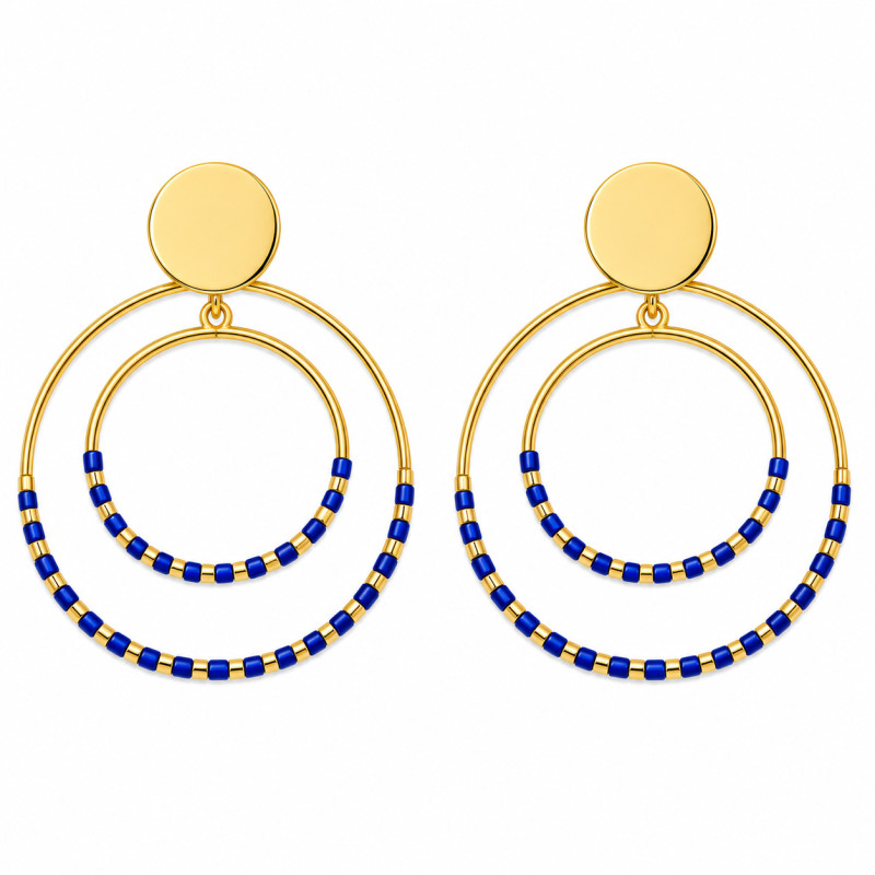 Boucles d'oreilles pendantes Amporelle cercles Acier doré