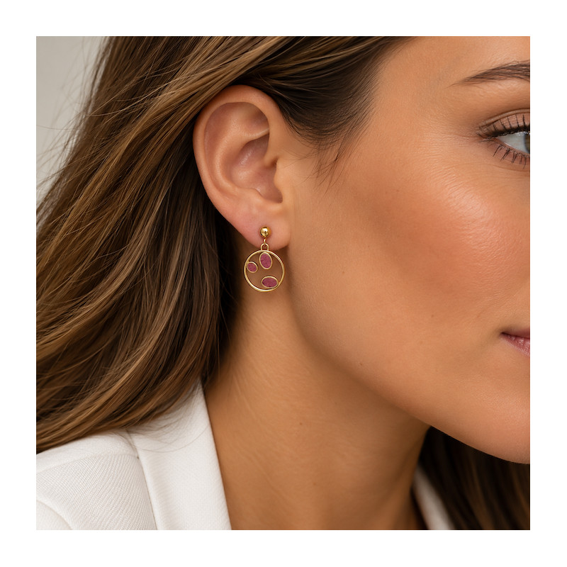 Boucles d'oreilles Amporelle Clous Pendantes Acier Doré