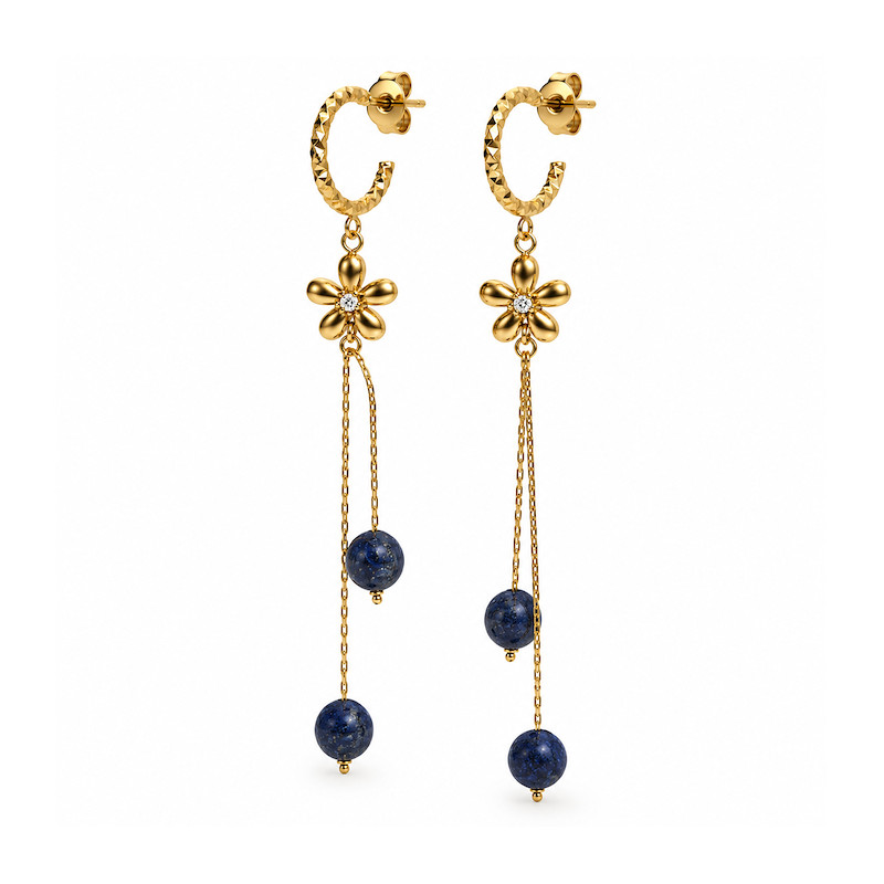 Boucles d'oreilles Amporelle demi créoles pendantes acier doré