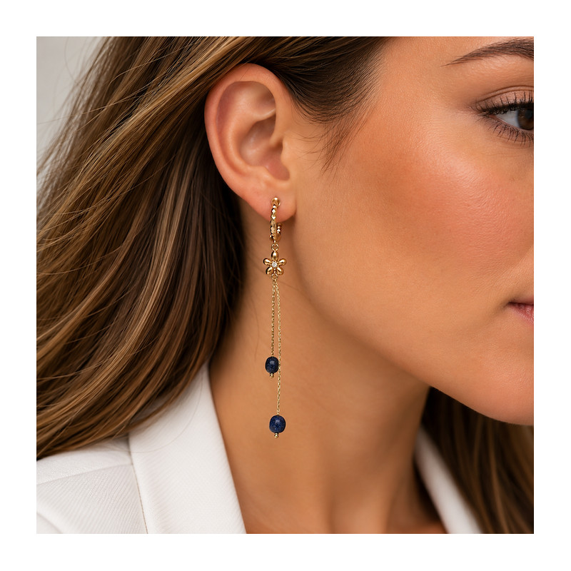 Boucles d'oreilles Amporelle demi créoles pendantes acier doré