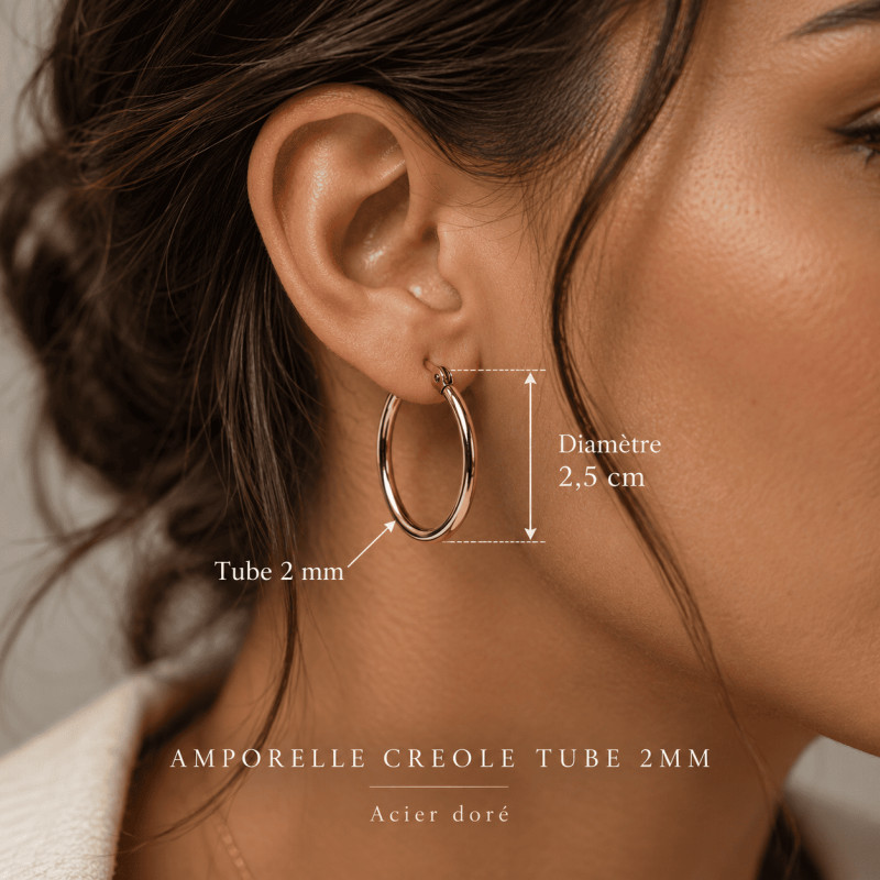 Boucles d'oreilles Créoles Amporelle en acier doré jaune