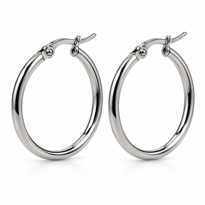 Boucles d'oreilles créoles Amporelle en acier gris
