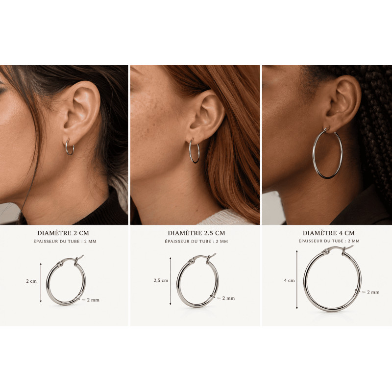 Boucles d'oreilles créoles Amporelle en acier gris