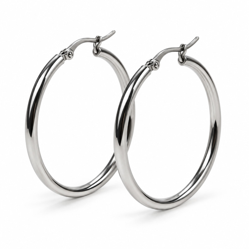 Boucles d'oreilles créoles Amporelle en acier gris 3MM