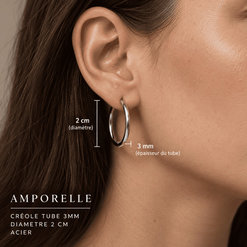 Boucles d'oreilles créoles Amporelle en acier gris 3MM