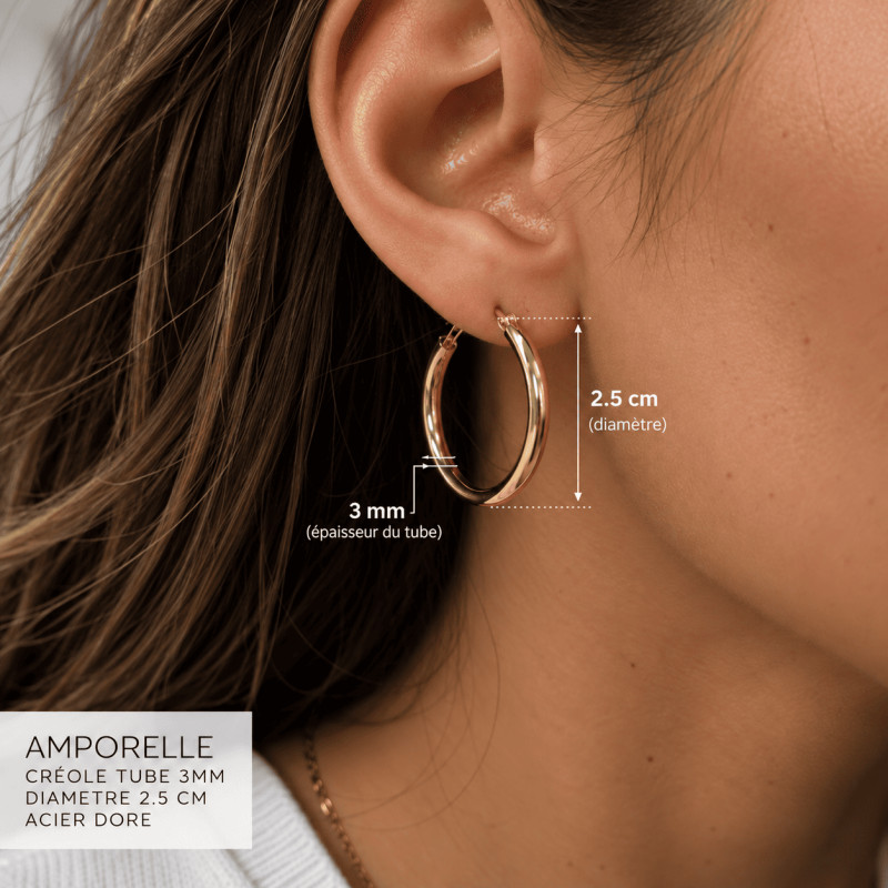 Boucles d'oreilles créoles Amporelle en acier jaune 3MM