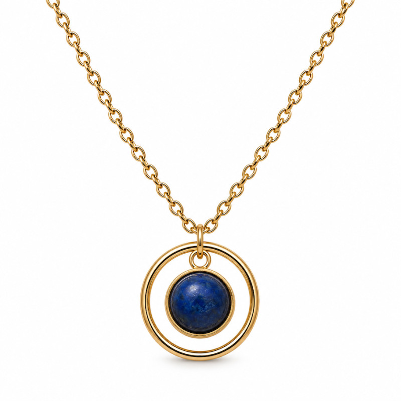 Collier Amporelle Acier Doré Lapis Lazuli