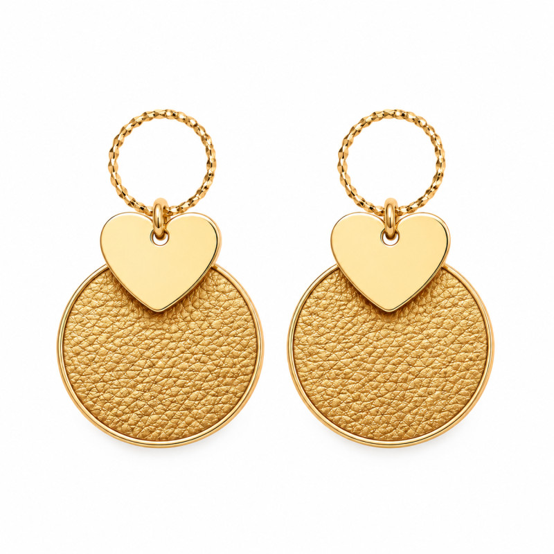 Boucles D'oreilles Pendantes Cécile Léonard Créa Cœur Cuir Doré