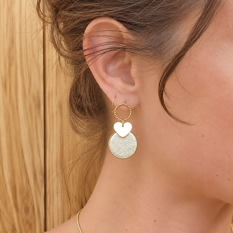 Boucles D'oreilles Pendantes Cécile Léonard Créa Cœur Cuir Doré