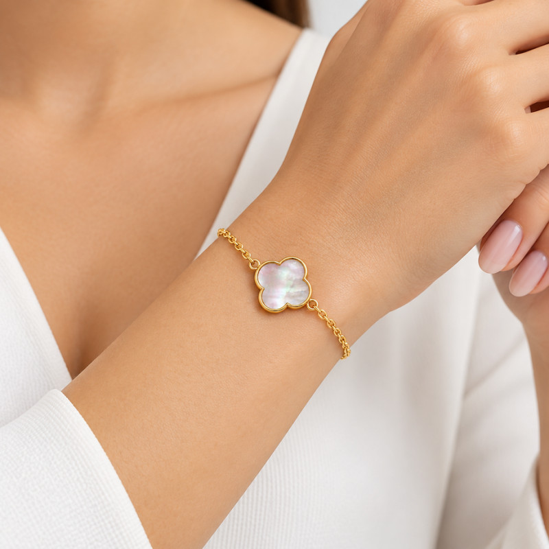 Bracelet Amporelle Acier Doré Nacre