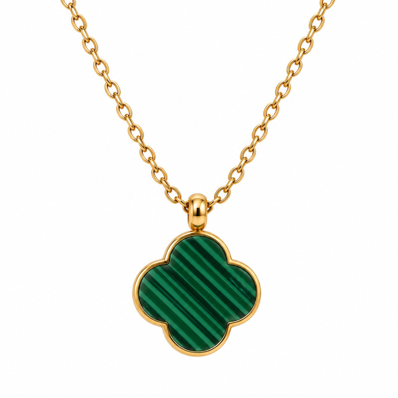 Collier Amporelle Acier Doré Malachite