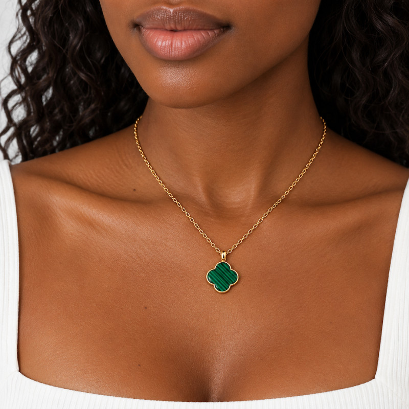 Collier Amporelle Acier Doré Malachite