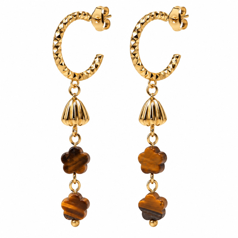 Boucles d'oreilles demi créoles Amporelle Acier doré