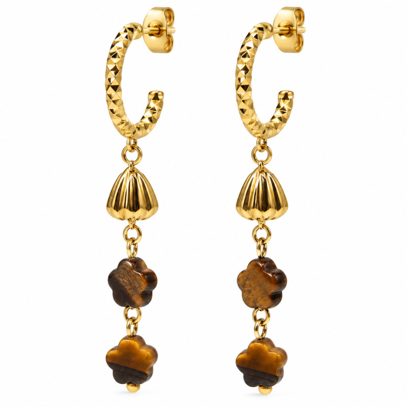 Boucles d'oreilles demi créoles Amporelle Acier doré