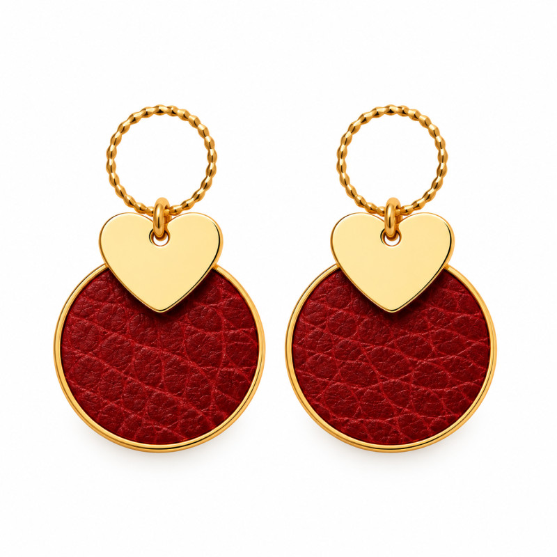 Boucles d'oreilles Pendantes Cécile Léonard Créa Coeur Cuir Bordeaux