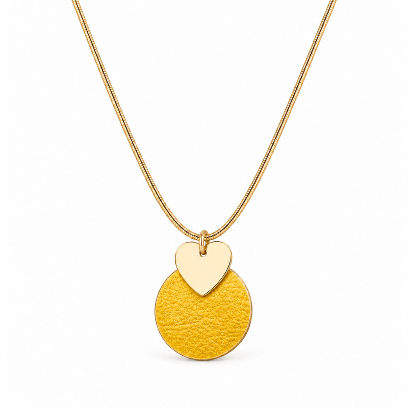 Collier Cécile Léonard Créa Cœur Pampilles Dorées Cuir Jaune