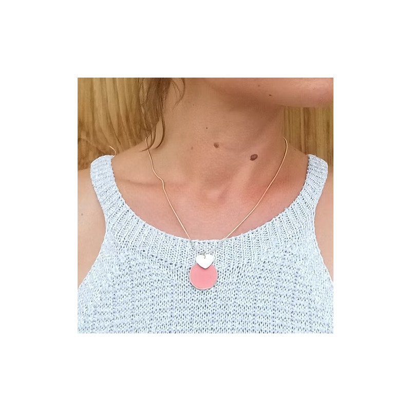 Collier Cécile Léonard Crea Cœur Pampilles Dorées Et Cuir Rose