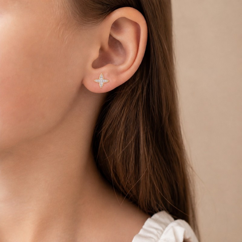 Boucles d'oreilles CLOUS Etoile Carador Plaqué Or & Oxyde de Zirconium
