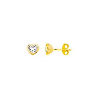 Boucles d'oreilles boutons cœur Carador Or jaune 375/000