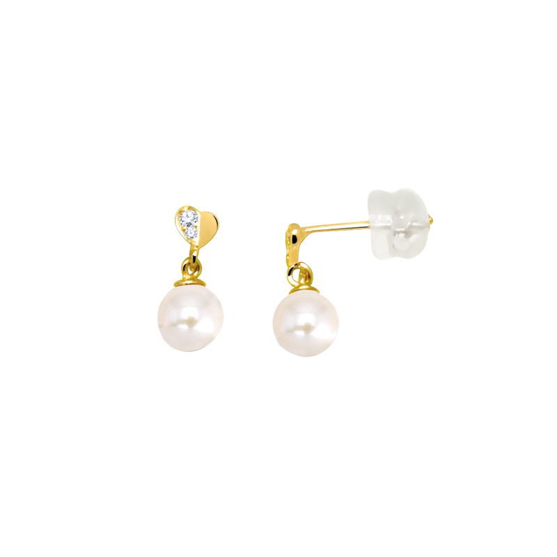 Boucles d'oreilles Carador Perle, Oxyde de zirconium et or jaune 375/000