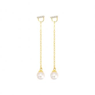 Boucles d'oreilles Carador modulable en or jaune 375/000, oxydes de zirconium et perle