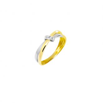 Bague bicolore Carador or jaune et blanc 375/000 et oxydes de zirconium