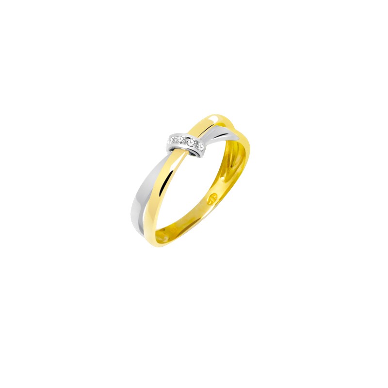 Bague bicolore Carador or jaune et blanc 375/000 et oxydes de zirconium