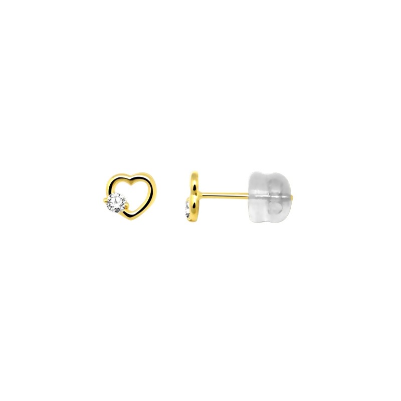 Boucles d'oreilles Carador cœur en or jaune 375/000 et oxyde de zirconium