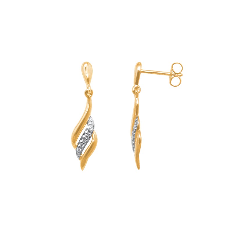 Boucles d'oreilles Carador pendantes fantaisie or jaune 375/000 et oxydes de zirconium