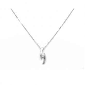 Collier Carador chaine et pendentif or blanc 375/000 et oxyde de zirconium