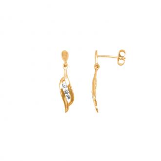 Boucles d'oreilles Carador pendantes fantaisie trilogie or jaune 375/000 et oxyde de zirconium 