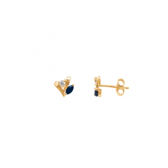 Boucles d'oreilles Carador classique en or jaune 375/000, saphir et oxyde de zirconium